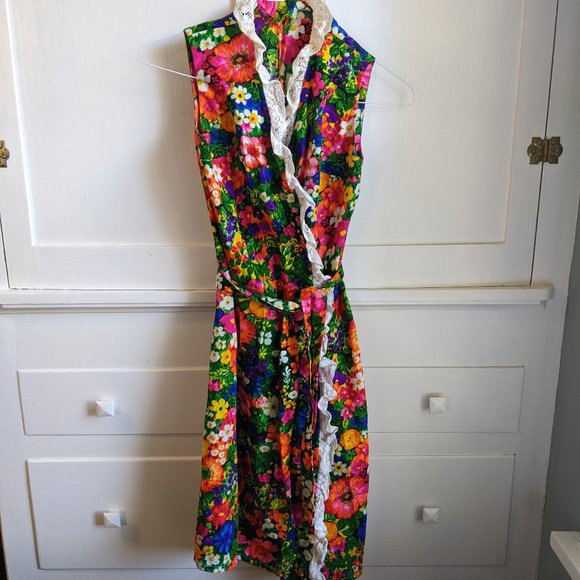 Handmade Dresses & Skirts - Vintage OOAK handmade 1970s tropical floral party wrap dress, size XS